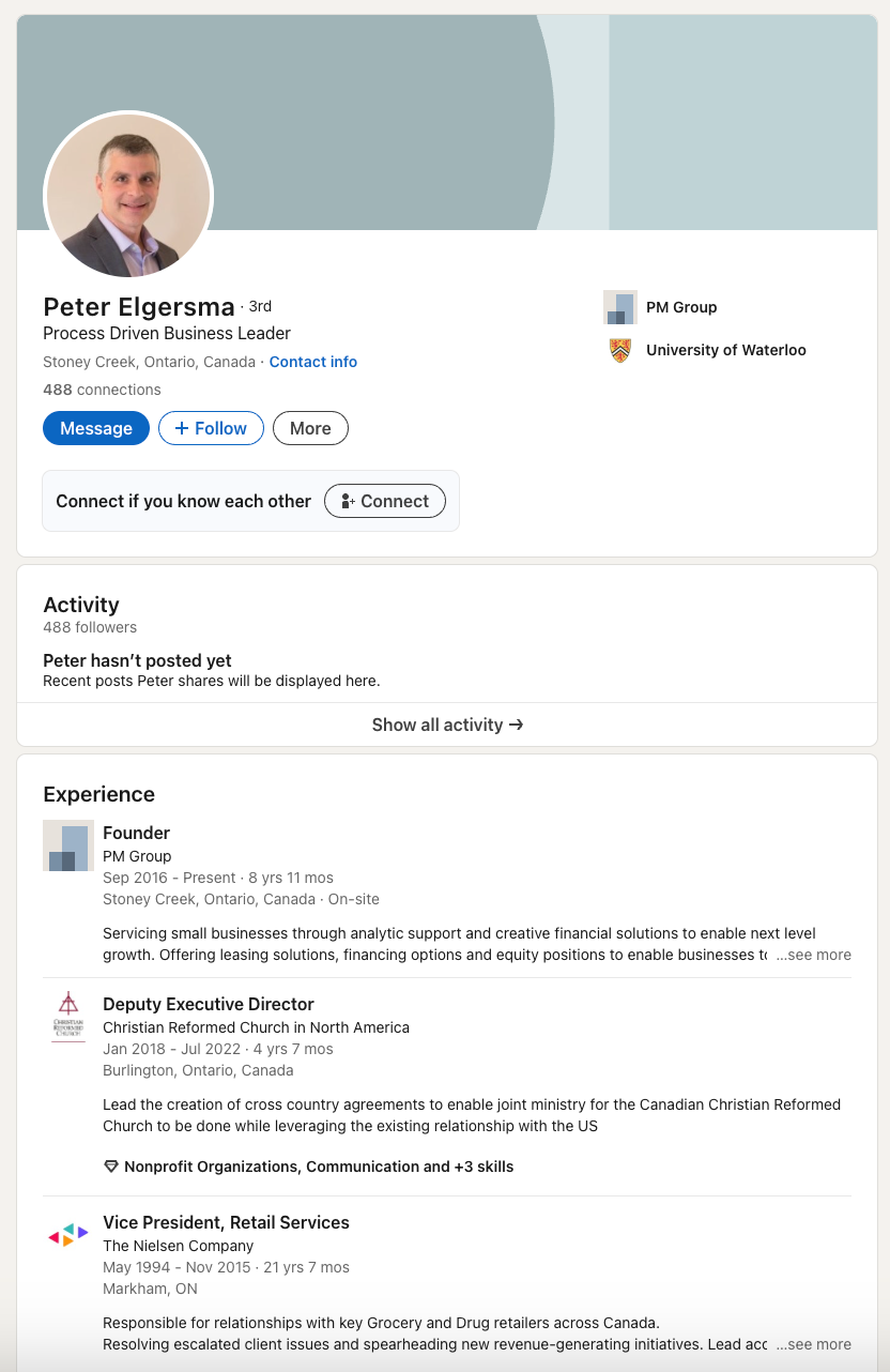 Peter Elgersma CV Screenshot