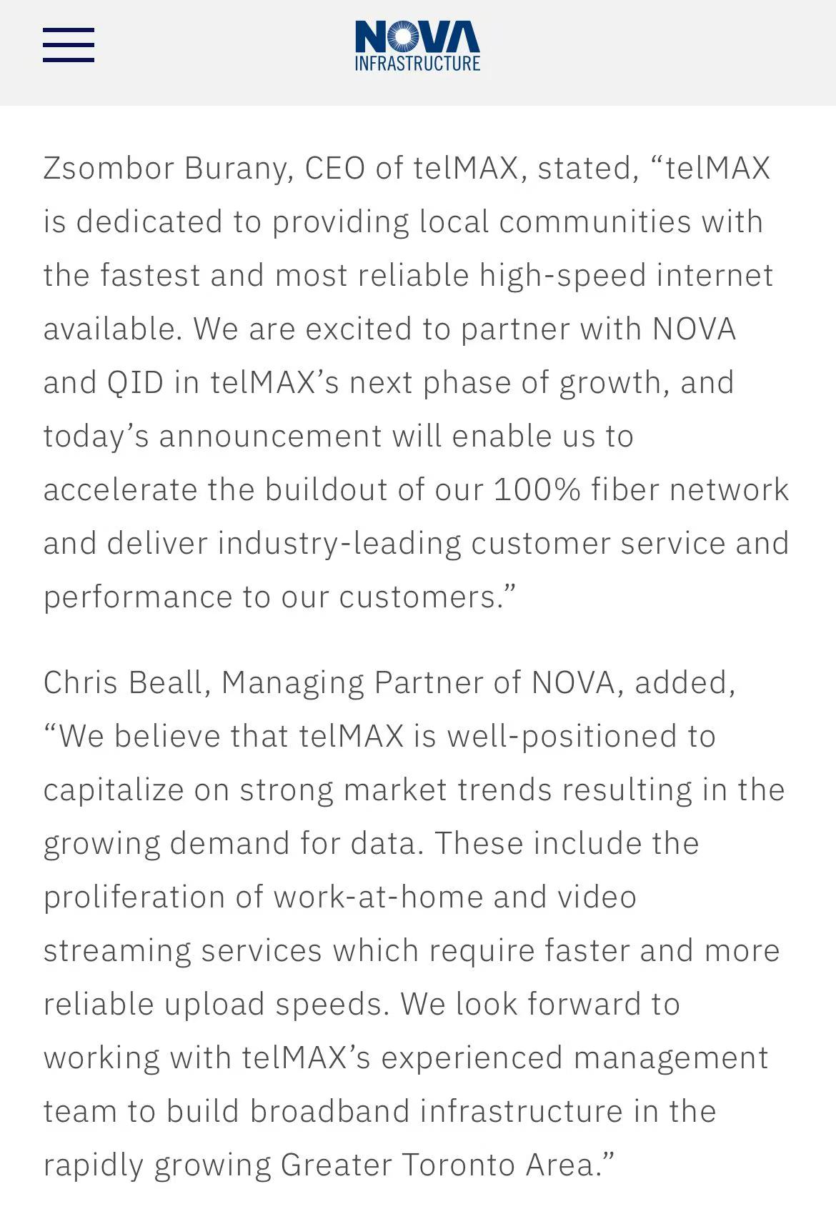 Zsombor Burany in a news article about telMAX